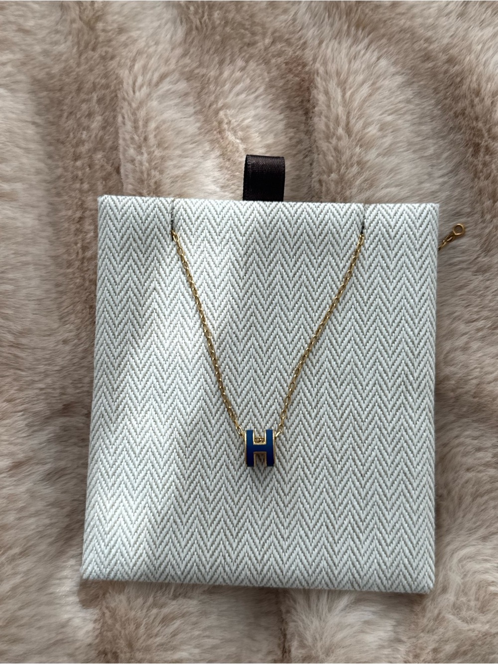 Hermes Mini Pop H Necklace Dark Blue with Gold
